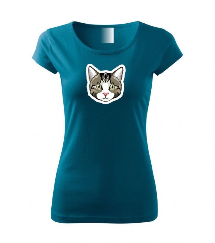 Dámské tričko - Kočka mourovatá s bílou - Barva: Petrolejová