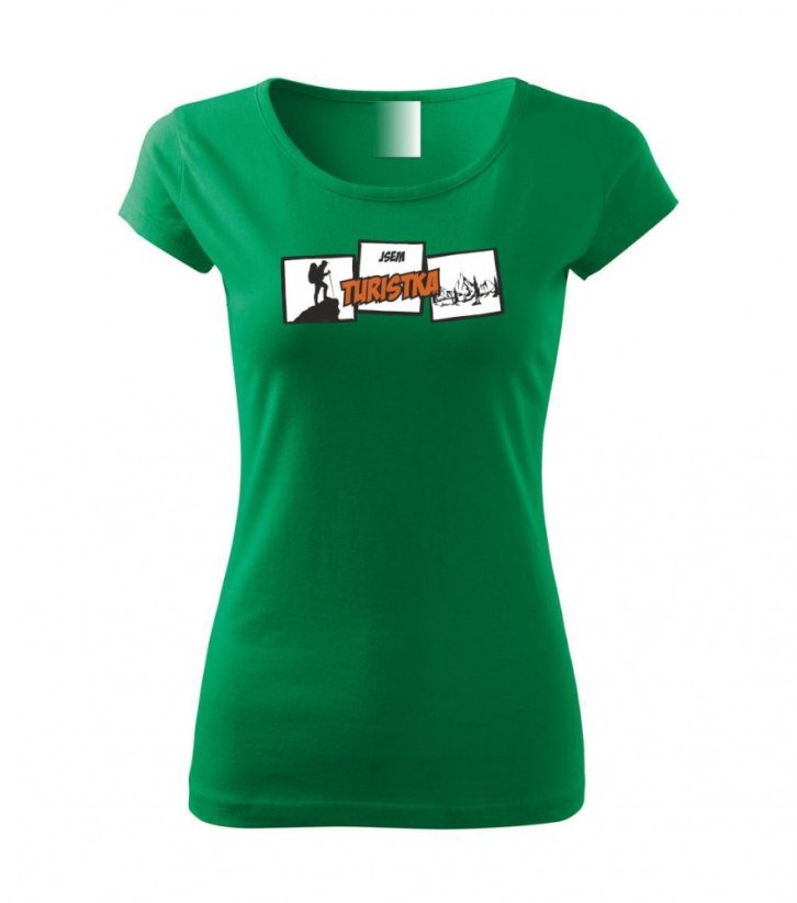 Dámské tričko - Jsem turistka - Barva: Středně zelená