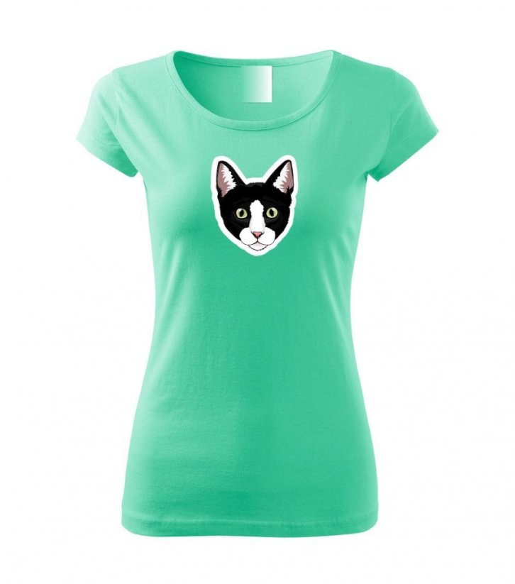 Dámské tričko - Kočka černo-bílá - Barva: Mátová
