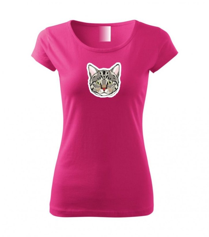 Dámské tričko - Kočka mourovatá - Barva: Purpurová