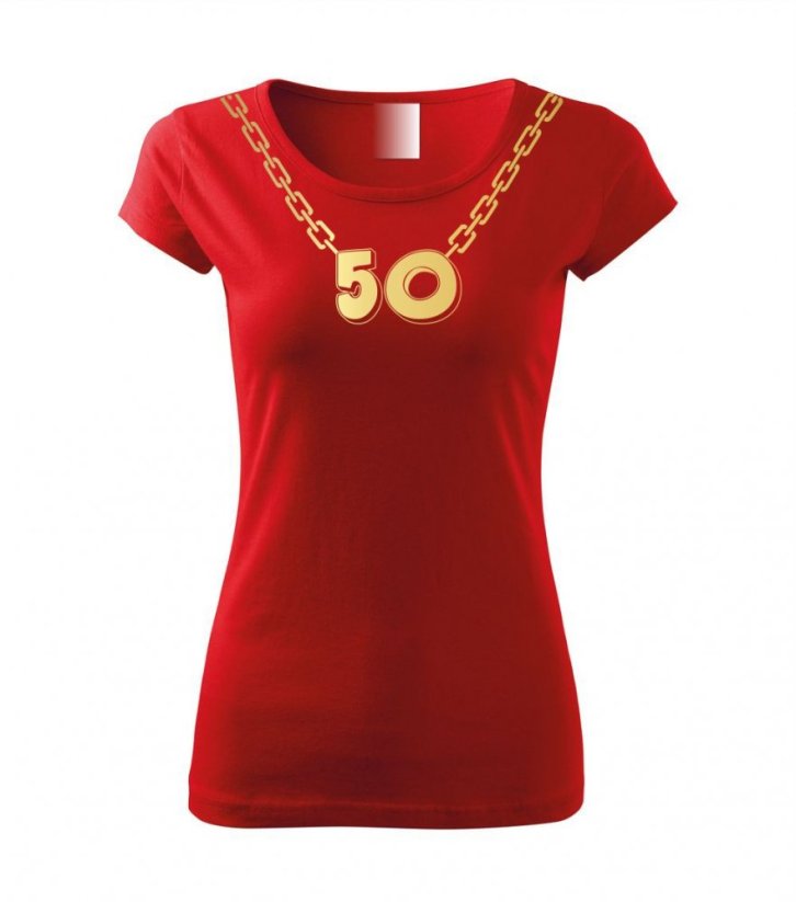Dámské tričko - Padesátka na krku - GOLD - Barva: Červená