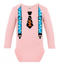 Detské body s dlhým rukávom - Je mi rok - Kravata s trakmi