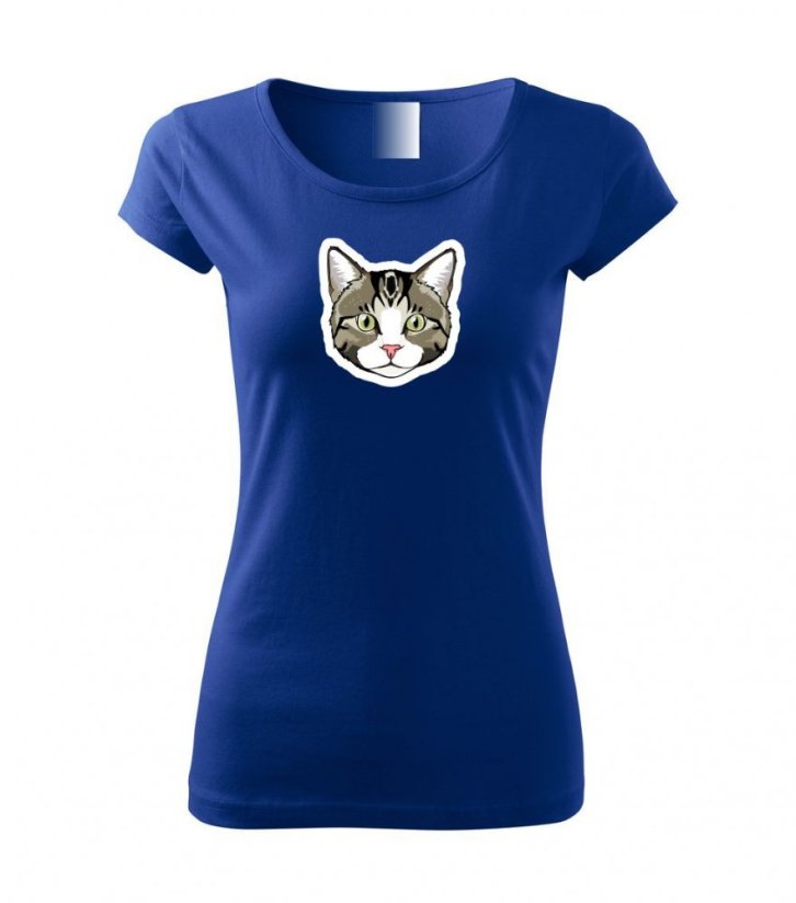Dámské tričko - Kočka mourovatá s bílou - Barva: Kralovská modrá