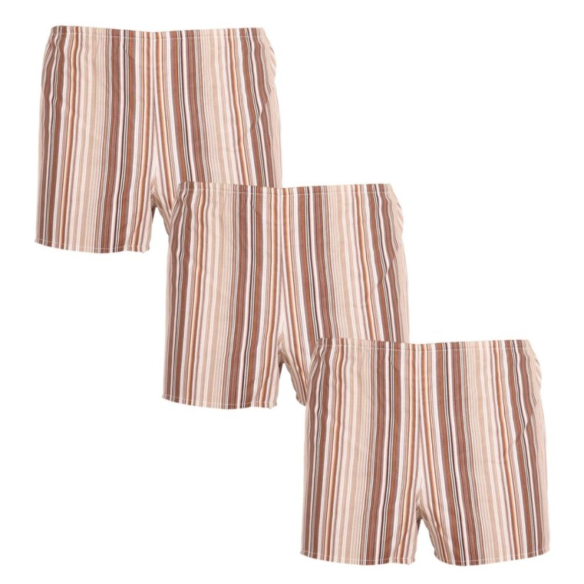 3PACK Klasické pánské trenky Foltýn hnědé s proužky nadrozměr (3xKN77) - Velikost: 4XL