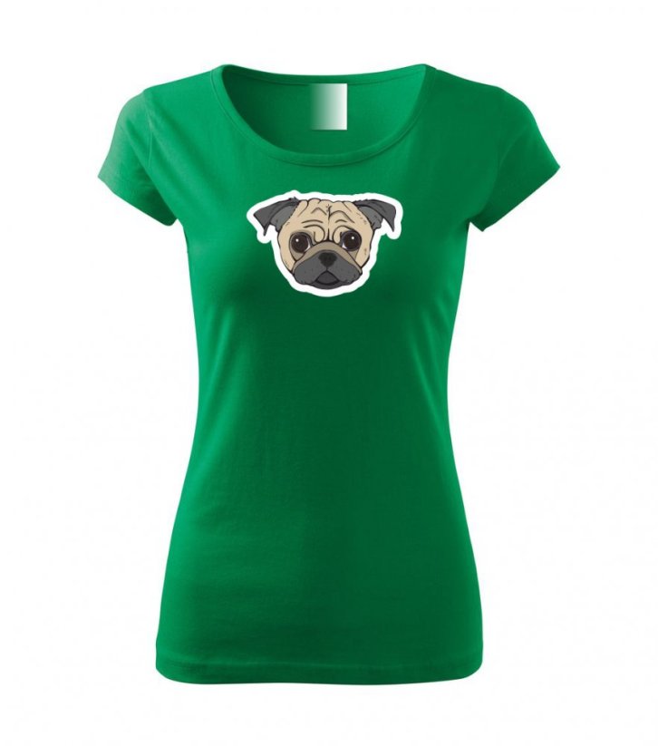 Dámské tričko - Mops - Barva: Středně zelená
